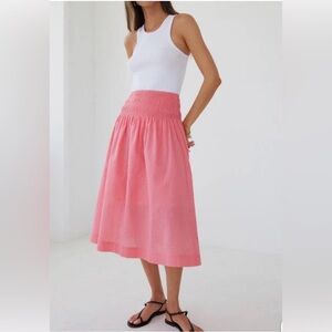 AYR The Triple Threat Pink Midi Skirt 100% Japanese Crinkle Cotton Small